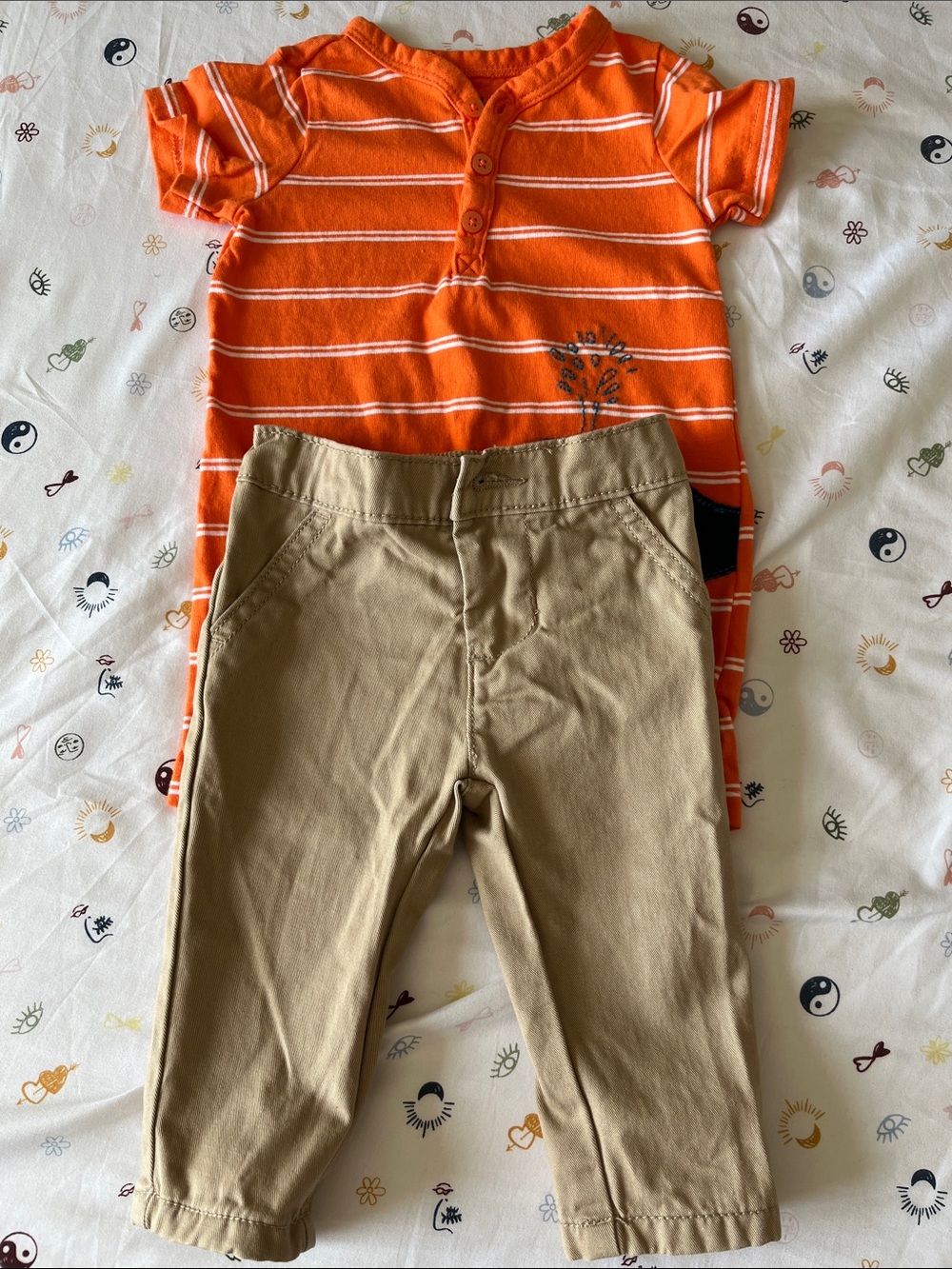 Carter's Orange & White Striped Top with Khaki Pants
